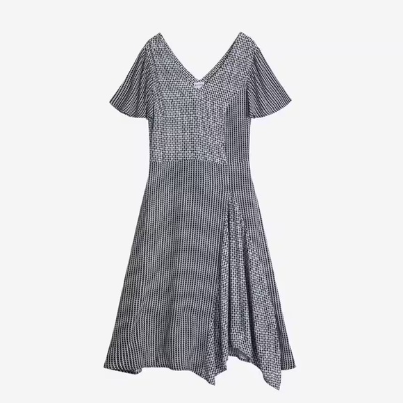 Brora Ink Graphic Print  patchwork Dress Size UK 12 US 8 Asymmetric V Neck - Picture 4 of 15